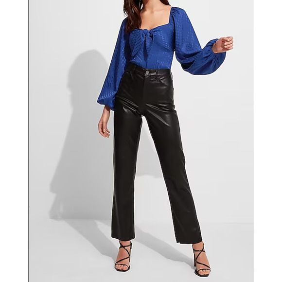 EXPRESS Satin Jacquard Tie Front Thong Bodysuit - Picture 4 of 11